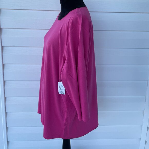 NWT CJ BANKS 3/4 Sleeve Satin Trim Tee 3X Pink - Picture 4 of 5